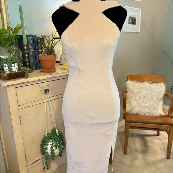 Seek The Label XS Dress Blush Nude Faux Suede Halter Stretch Australian Design - Picture 2 of 12